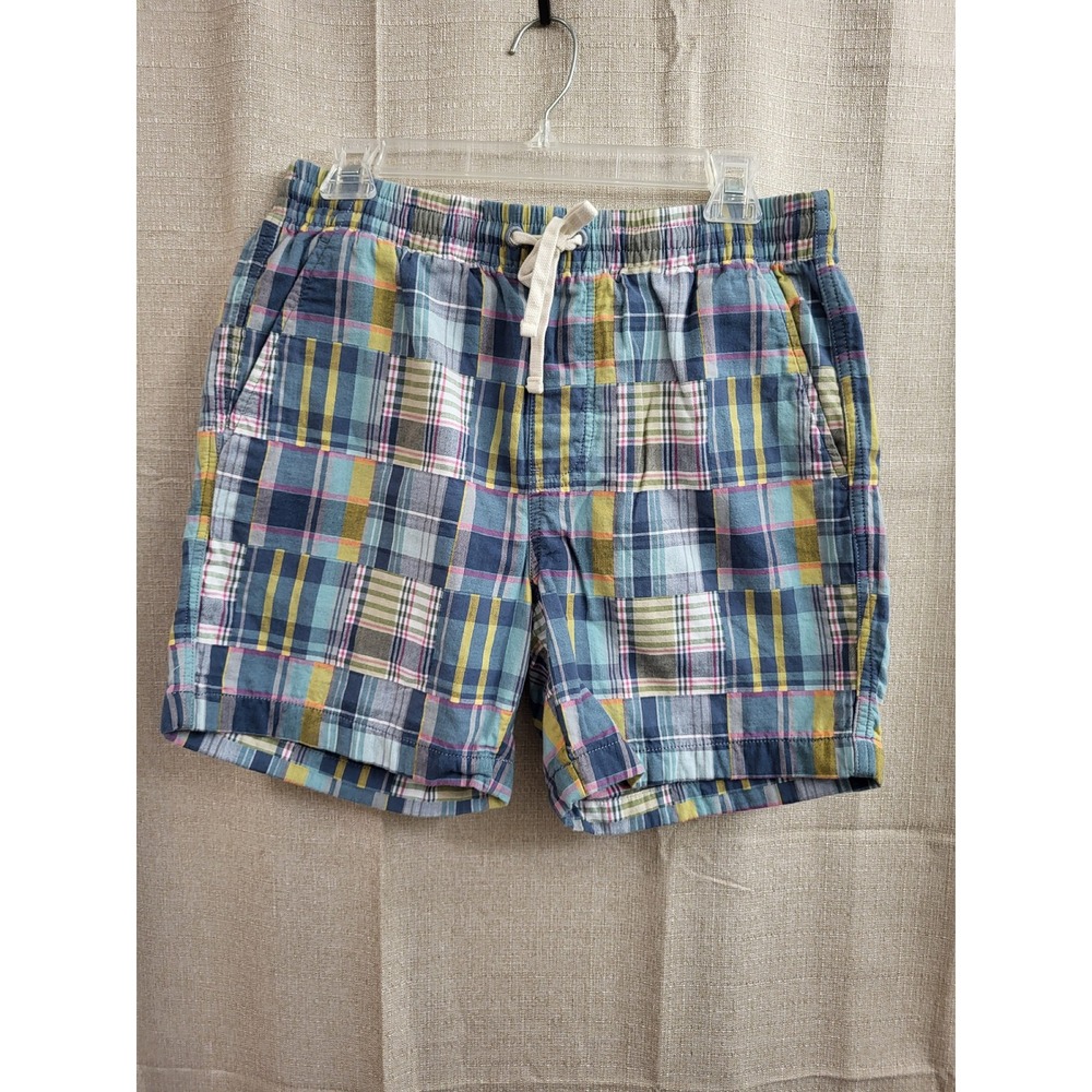 J.Crew Mens Patchwork Madras Plaid Shorts Multicolor Elastic Waist Tie Medium